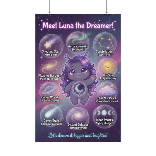 Luna the Dreamer Satin Poster – Imagination Trait Buddy