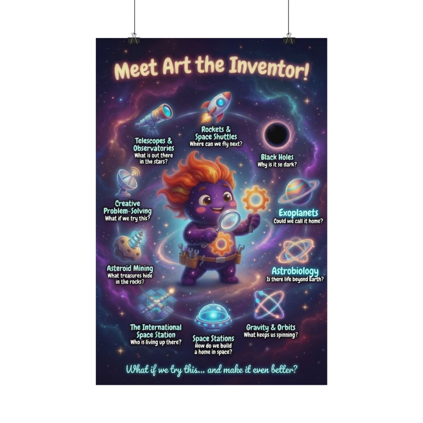 Art the Inventor Satin Poster – Curiosity Trait Buddy