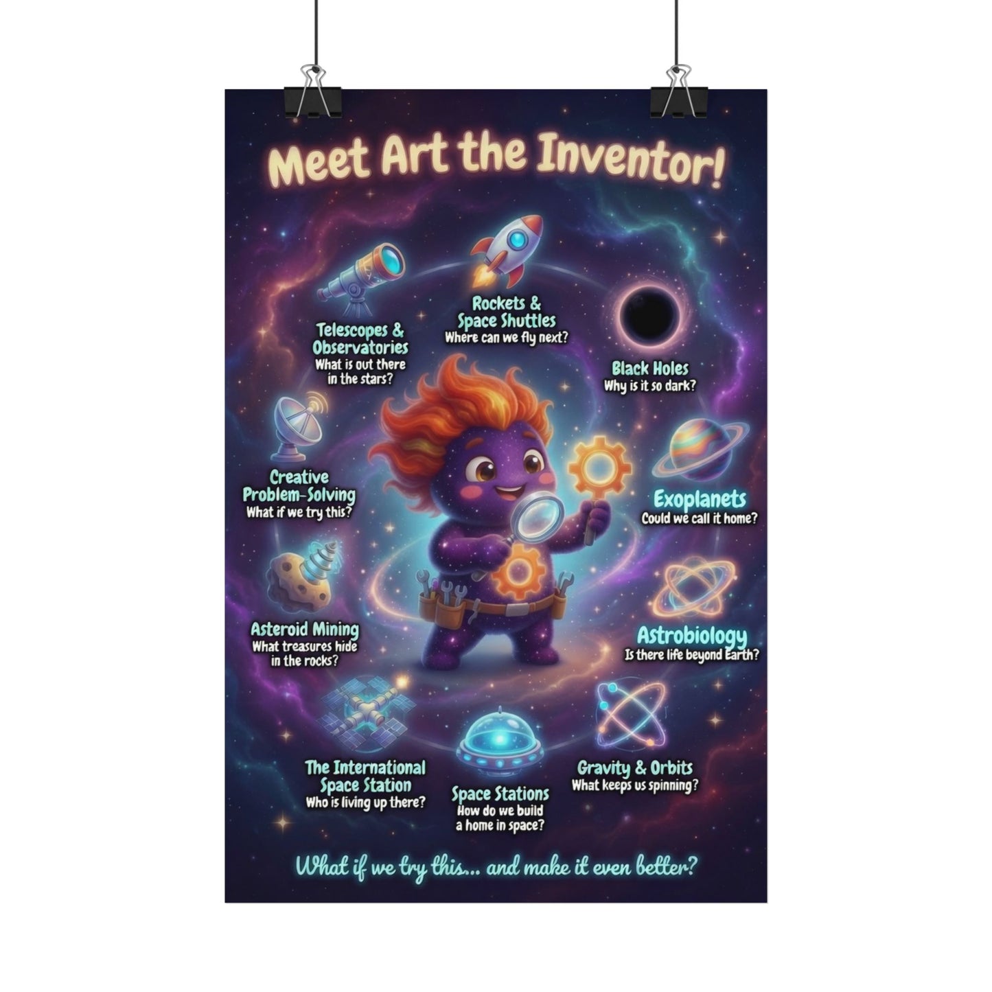 Art the Inventor Satin Poster – Curiosity Trait Buddy