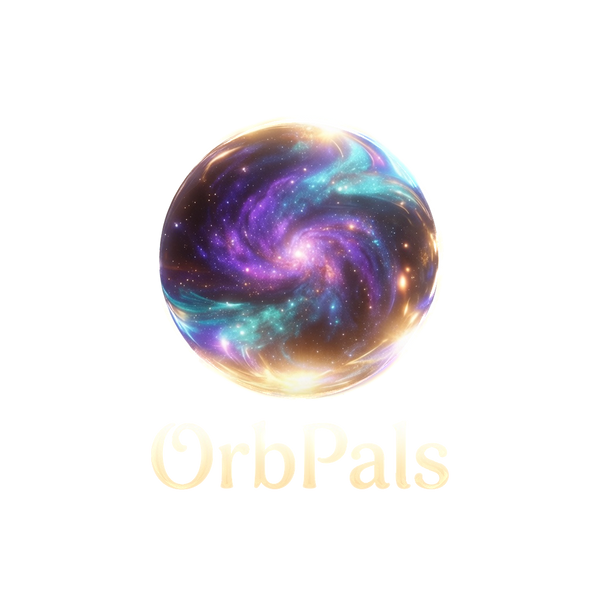 OrbPals logo featuring a glowing Cosmic Orb with swirling galaxy colors on a black background